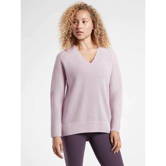 Athleta Hanover Merino V-Neck Sweater Oversized Shasta Purple Sz XS/S - Picture 1 of 8